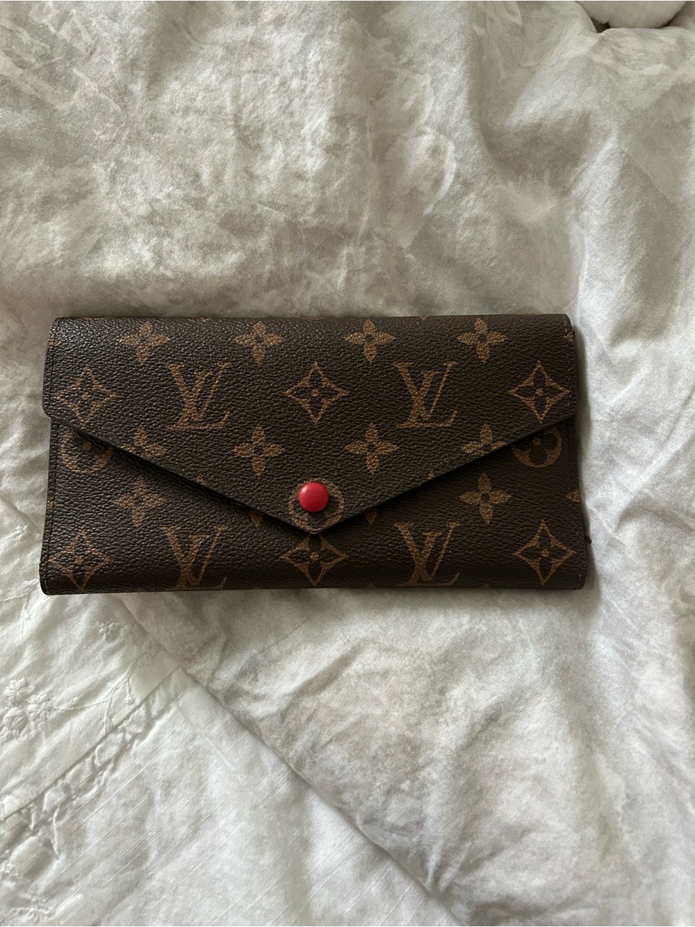 Source Unknown Brown Monogram Envelope Wallet with Red Snap